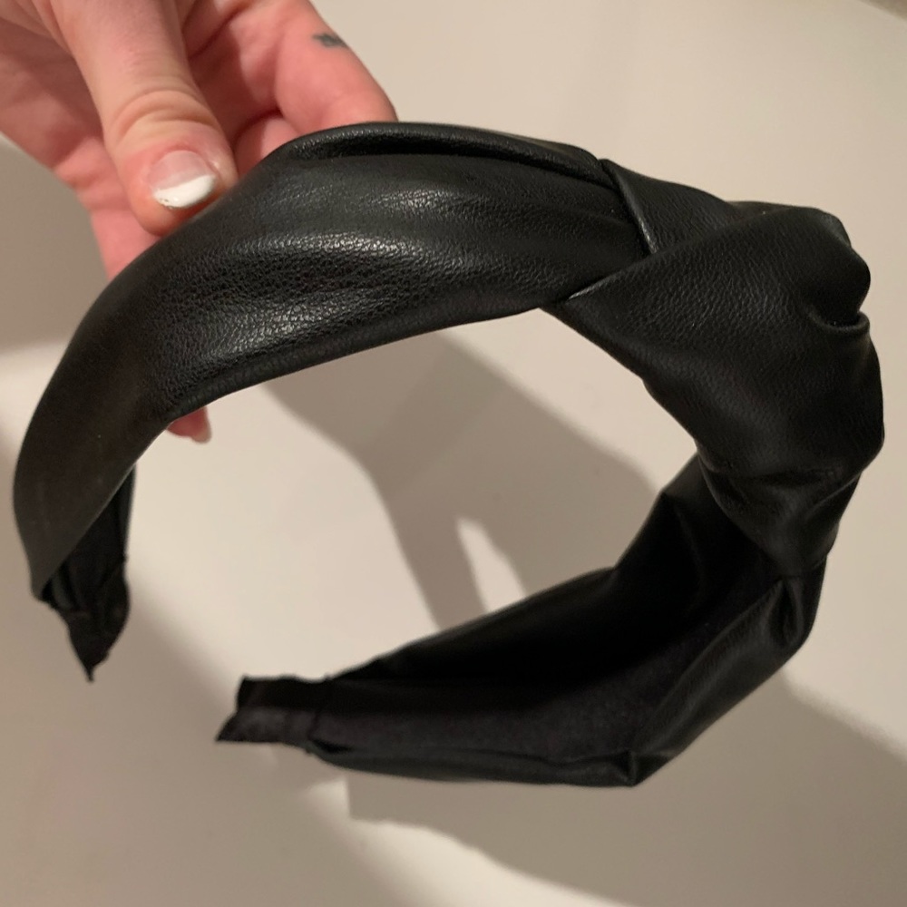 Black faux leather knot headband